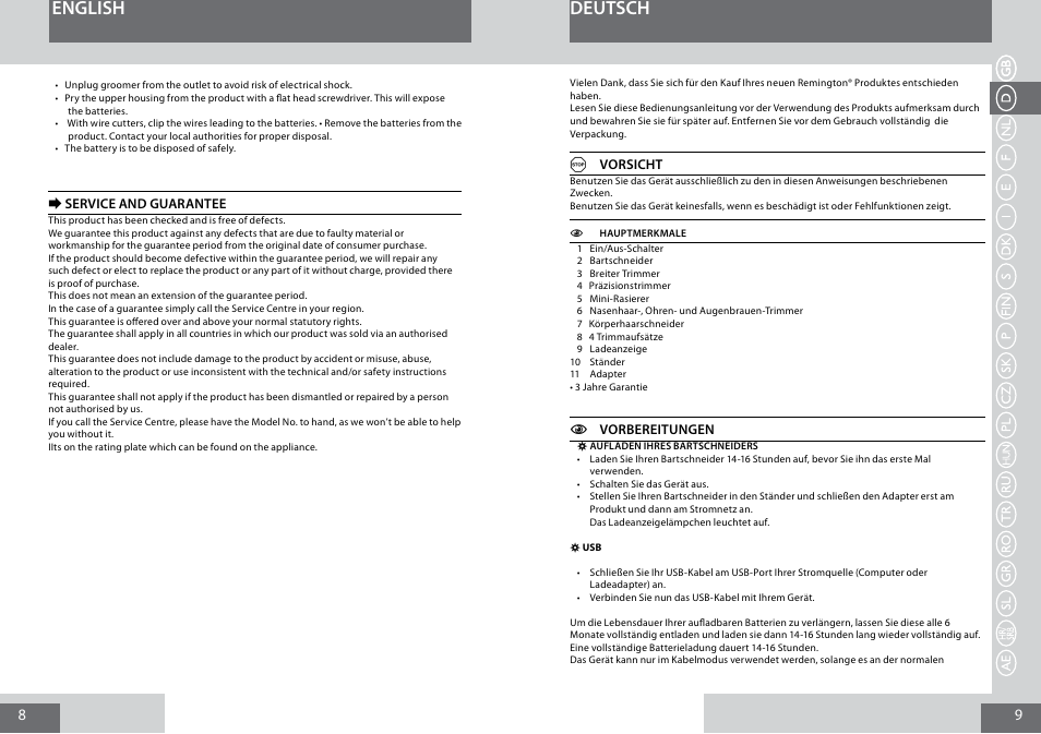 English, Deutsch | Remington PG6050 User Manual | Page 5 / 70
