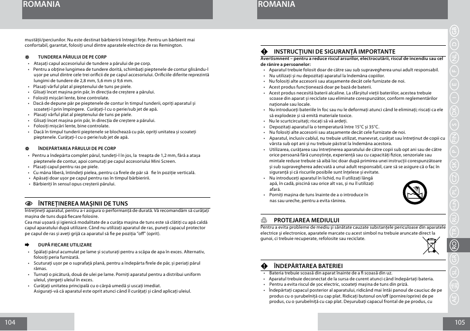 Romania | Remington PG6050 User Manual | Page 53 / 70