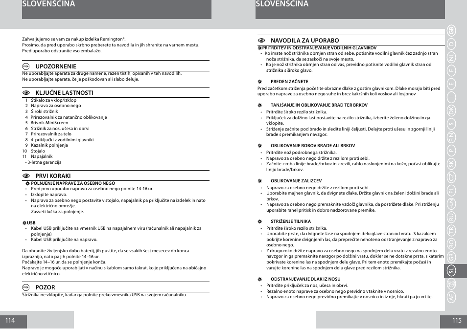 Slovenščina | Remington PG6050 User Manual | Page 58 / 70