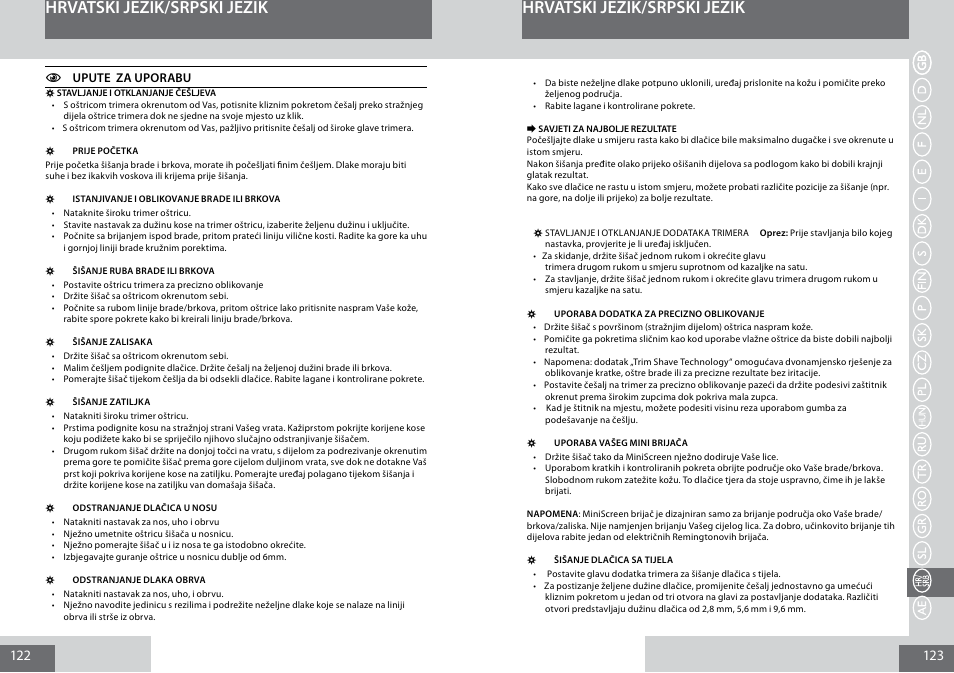 Hrvatski jezik/srpski jezik | Remington PG6050 User Manual | Page 62 / 70