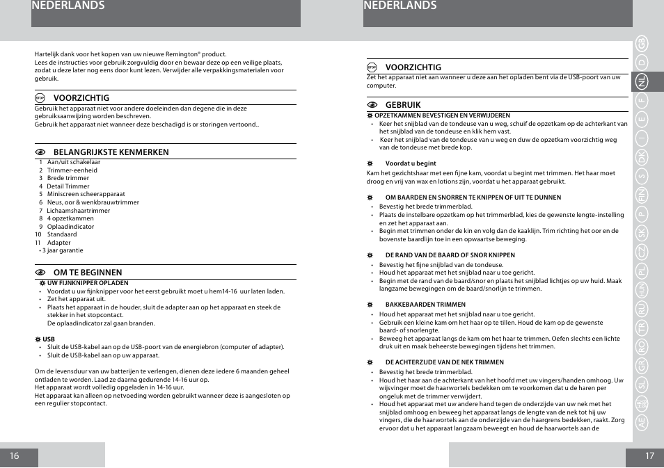 Nederlands | Remington PG6050 User Manual | Page 9 / 70