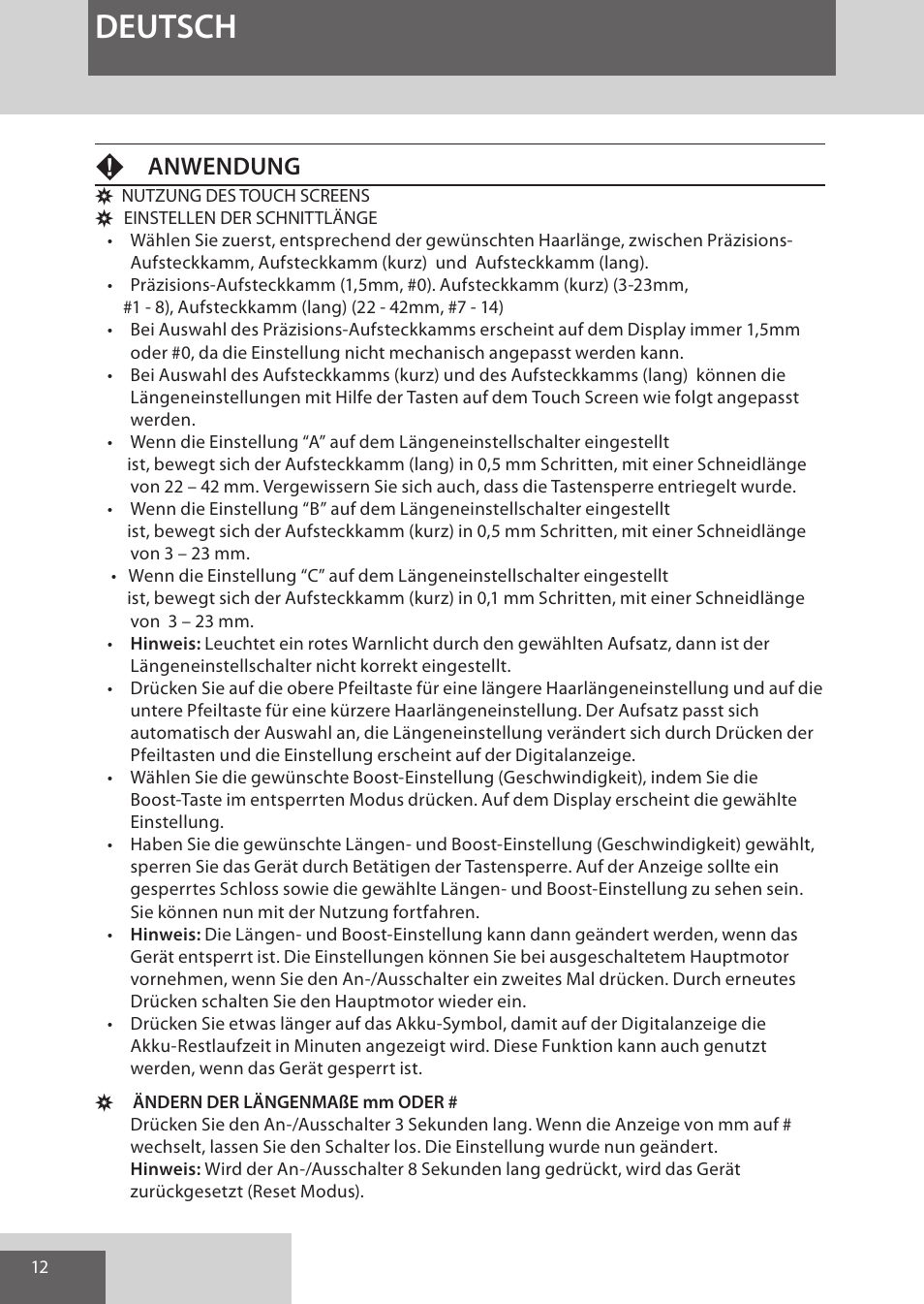 Deutsch, Fanwendung | Remington HC5950 User Manual | Page 12 / 158