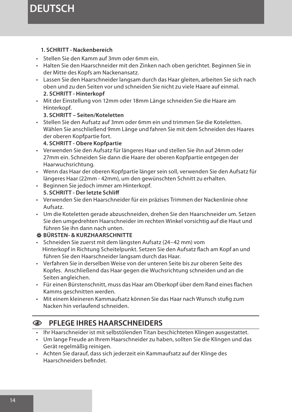 Deutsch, Cpflege ihres haarschneiders | Remington HC5950 User Manual | Page 14 / 158