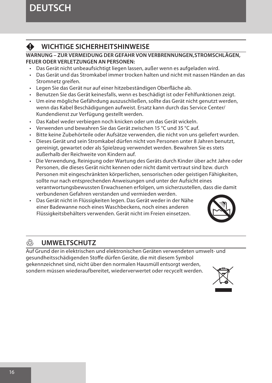 Deutsch, Fwichtige sicherheitshinweise, Humweltschutz | Remington HC5950 User Manual | Page 16 / 158