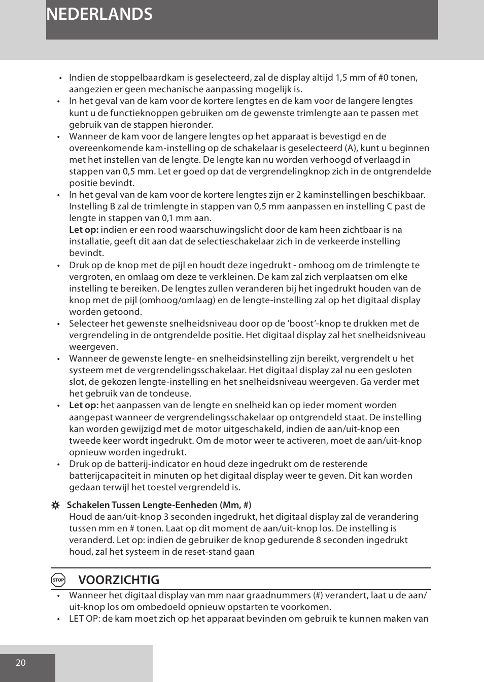 Nederlands, Avoorzichtig | Remington HC5950 User Manual | Page 20 / 158