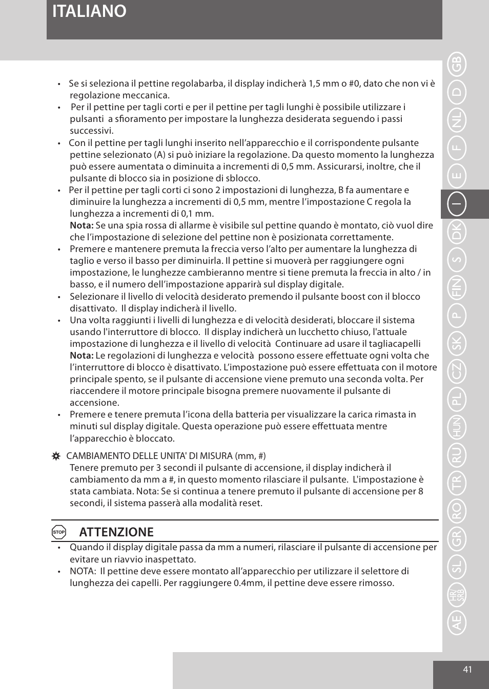 Italiano, Aattenzione | Remington HC5950 User Manual | Page 41 / 158