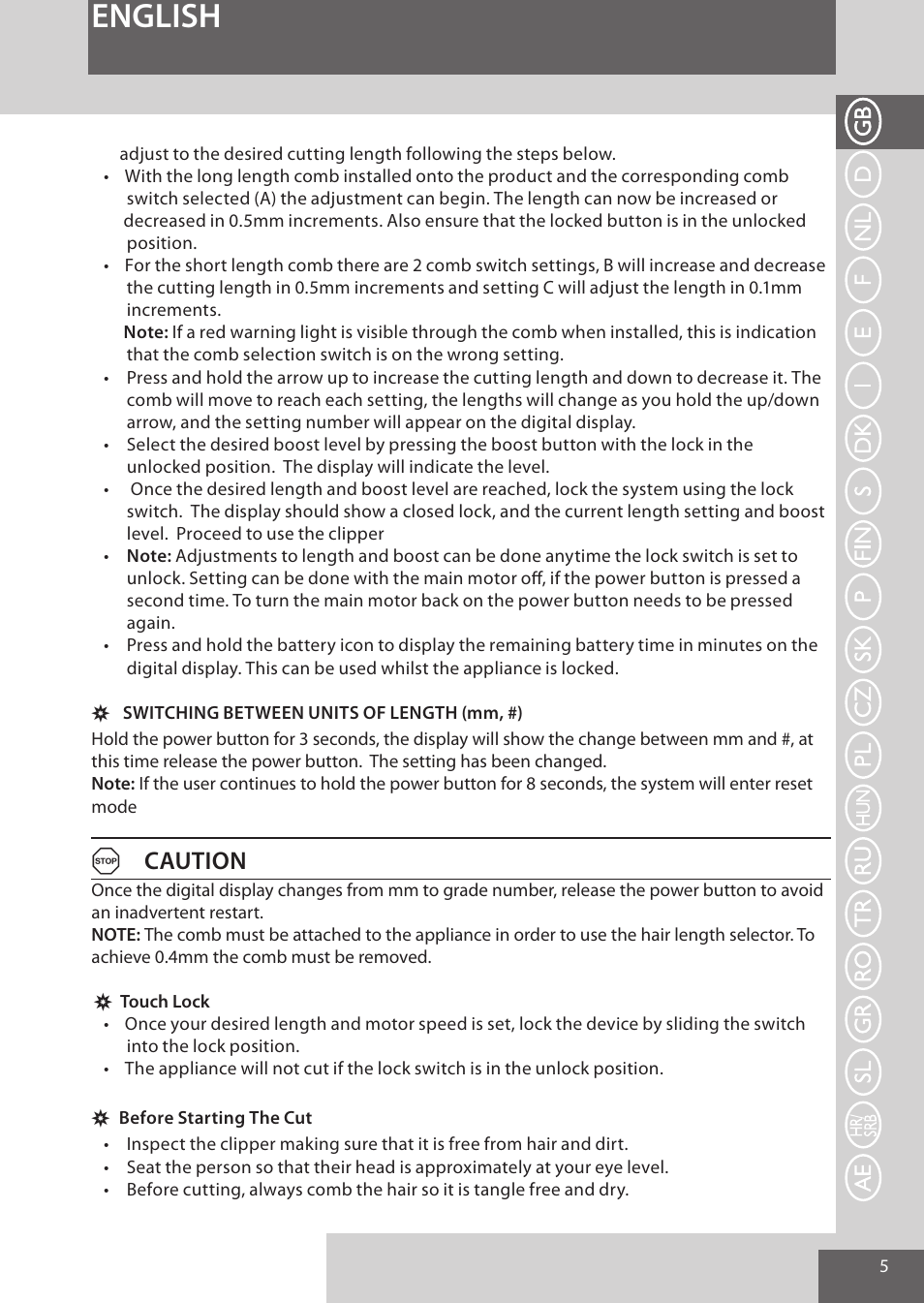 English, Acaution | Remington HC5950 User Manual | Page 5 / 158