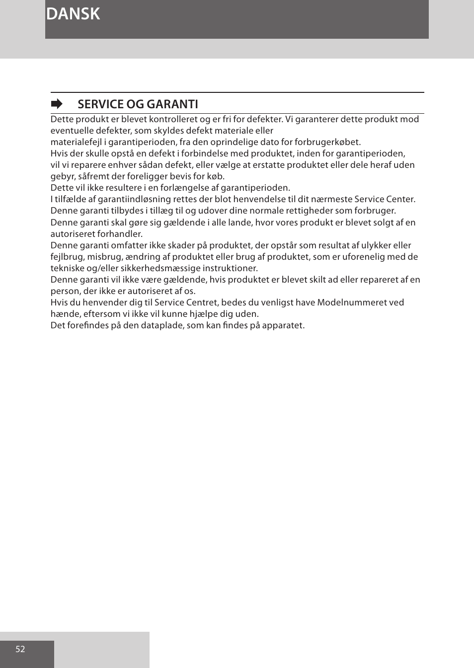 Dansk, Eservice og garanti | Remington HC5950 User Manual | Page 52 / 158