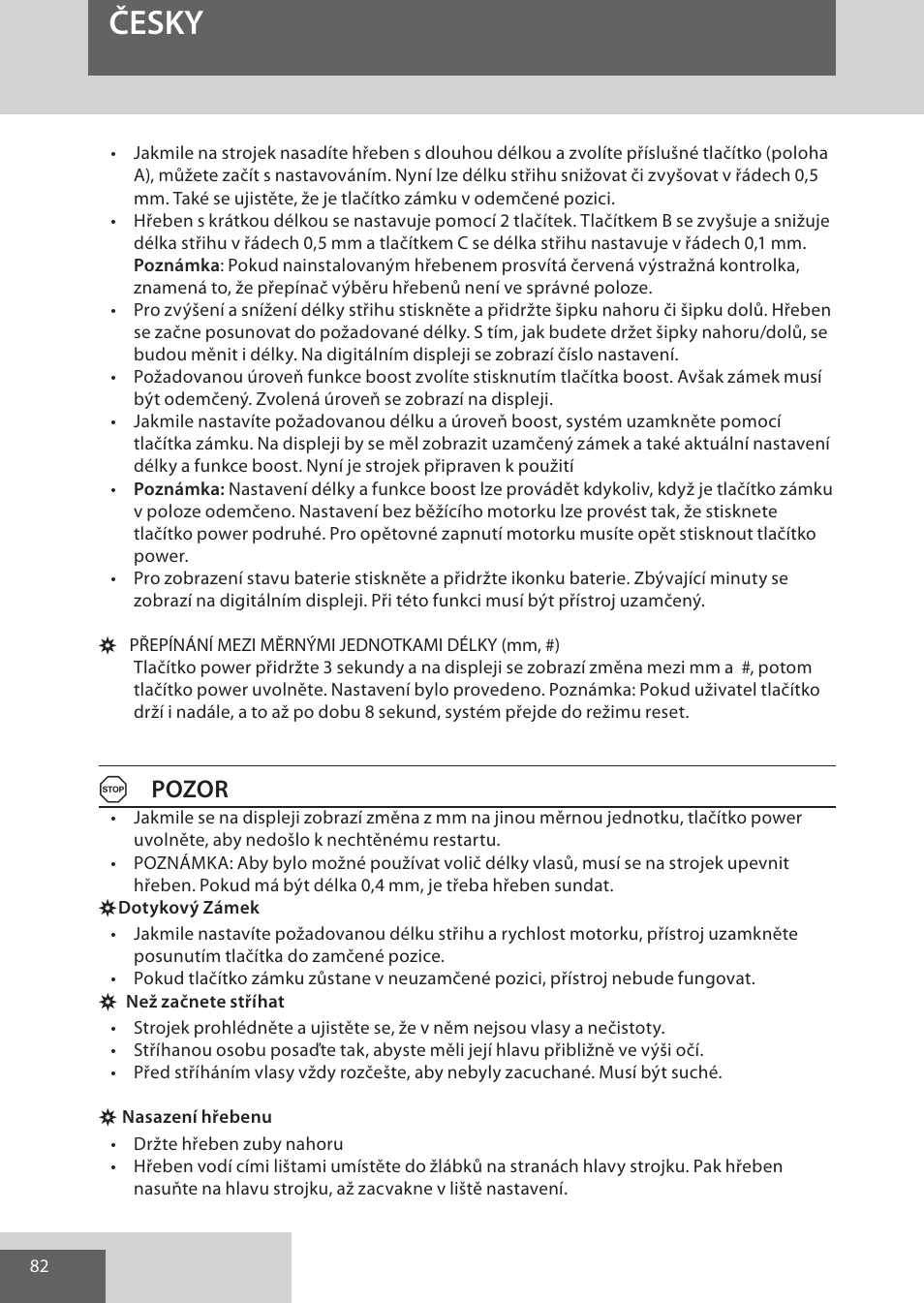 Česky, Apozor | Remington HC5950 User Manual | Page 82 / 158