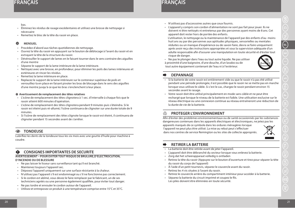 Français | Remington R7150 User Manual | Page 11 / 56