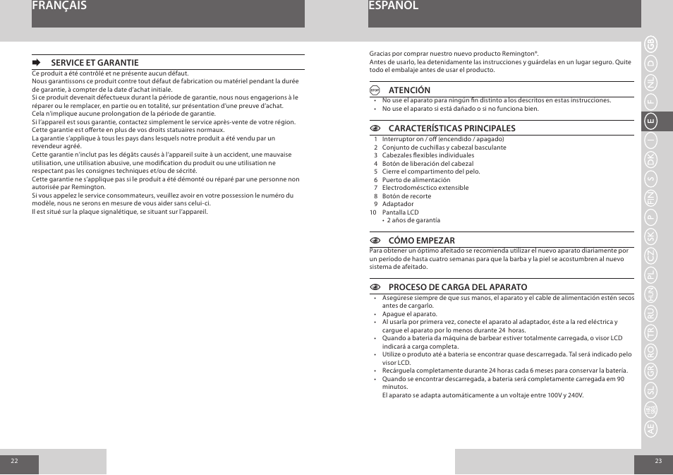 Español français | Remington R7150 User Manual | Page 12 / 56