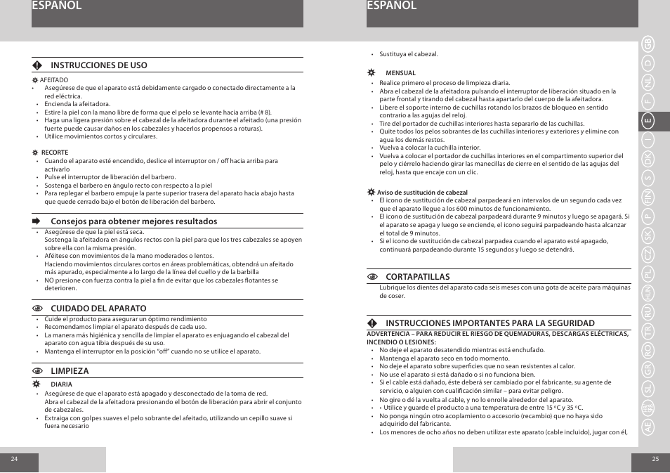 Español | Remington R7150 User Manual | Page 13 / 56