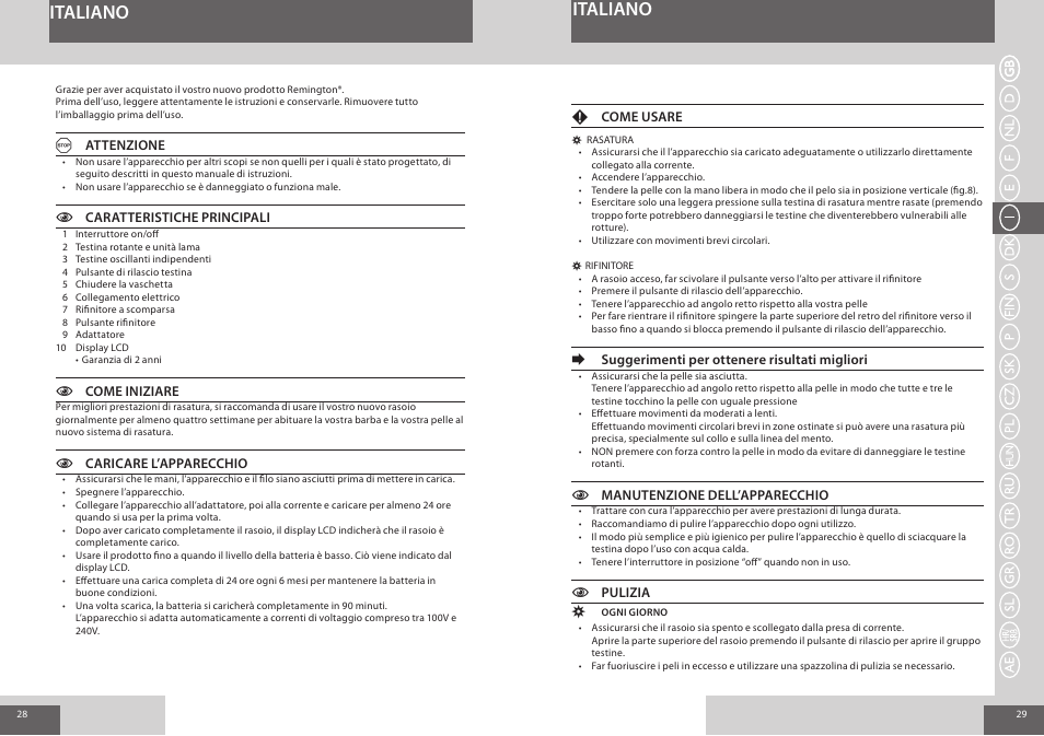 Italiano | Remington R7150 User Manual | Page 15 / 56