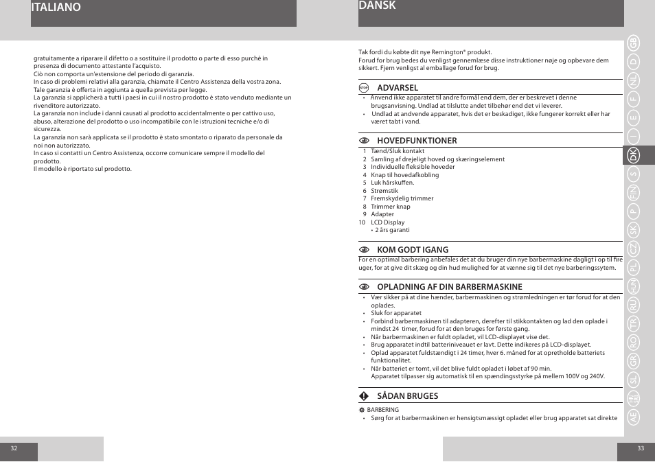 Italiano dansk | Remington R7150 User Manual | Page 17 / 56