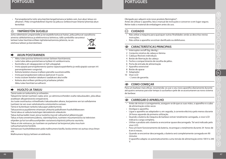 Português | Remington R7150 User Manual | Page 24 / 56