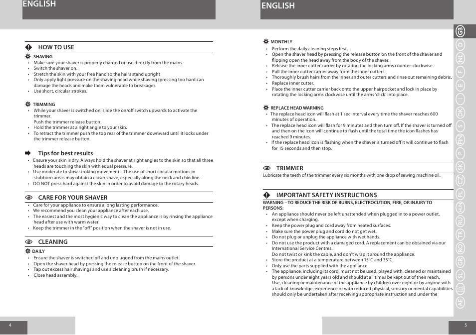 English | Remington R7150 User Manual | Page 3 / 56