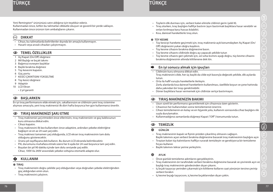 Türkçe | Remington R7150 User Manual | Page 39 / 56