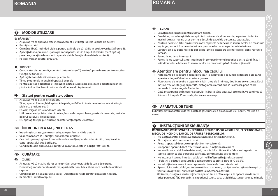 Romania, Atenționare pentru înlocuirea capului | Remington R7150 User Manual | Page 42 / 56