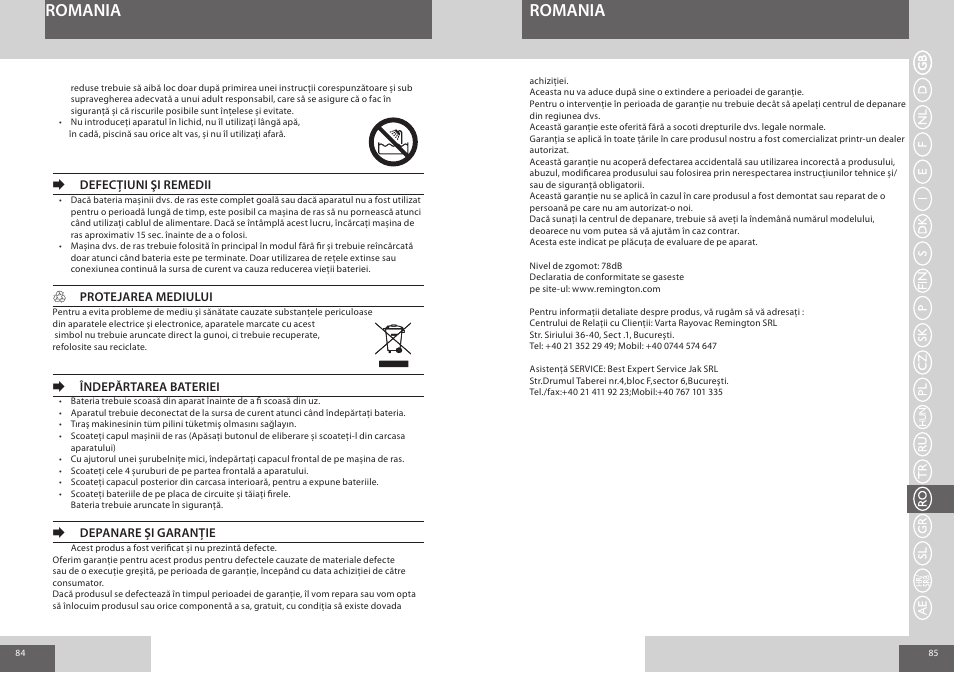 Romania | Remington R7150 User Manual | Page 43 / 56