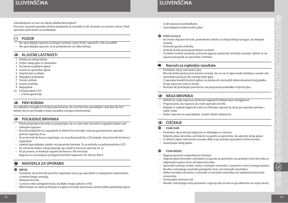 Slovenščina | Remington R7150 User Manual | Page 47 / 56