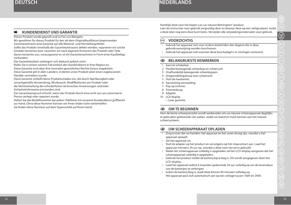 Nederlands deutsch | Remington R7150 User Manual | Page 7 / 56