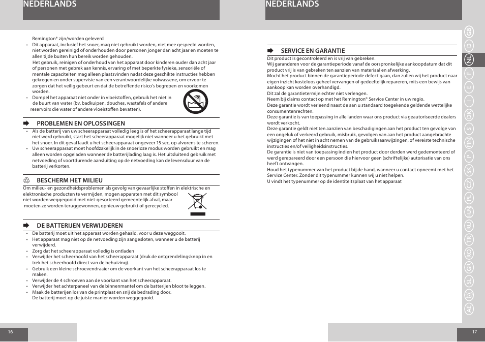 Nederlands | Remington R7150 User Manual | Page 9 / 56