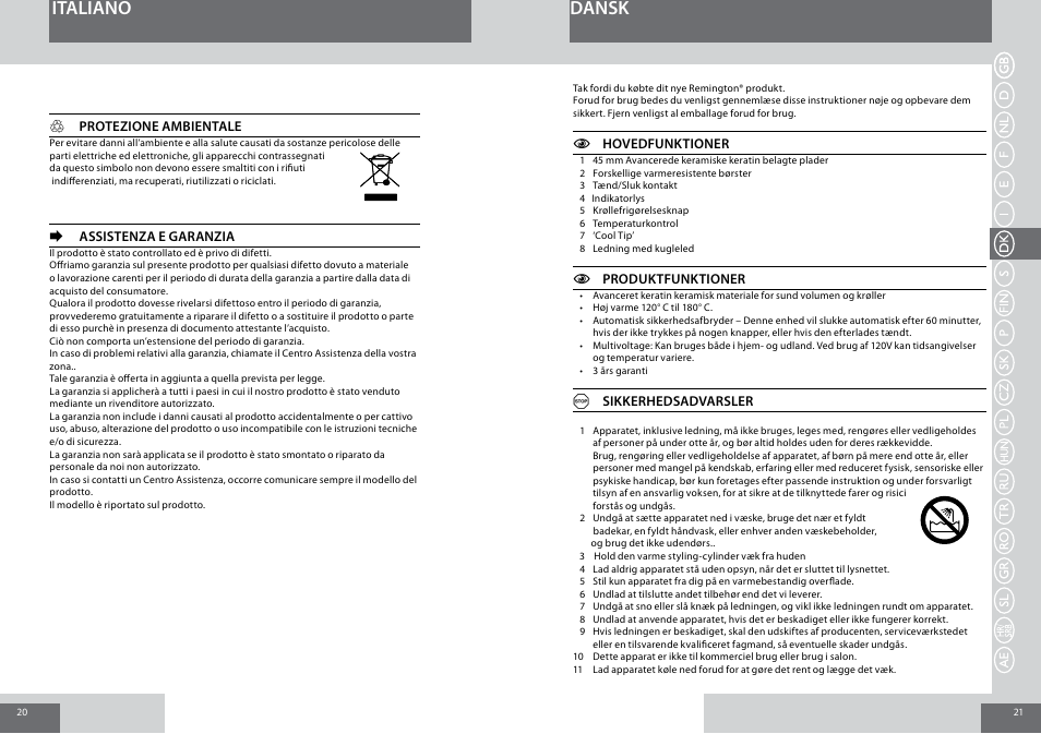 Italiano dansk | Remington CB65A45 User Manual | Page 11 / 37