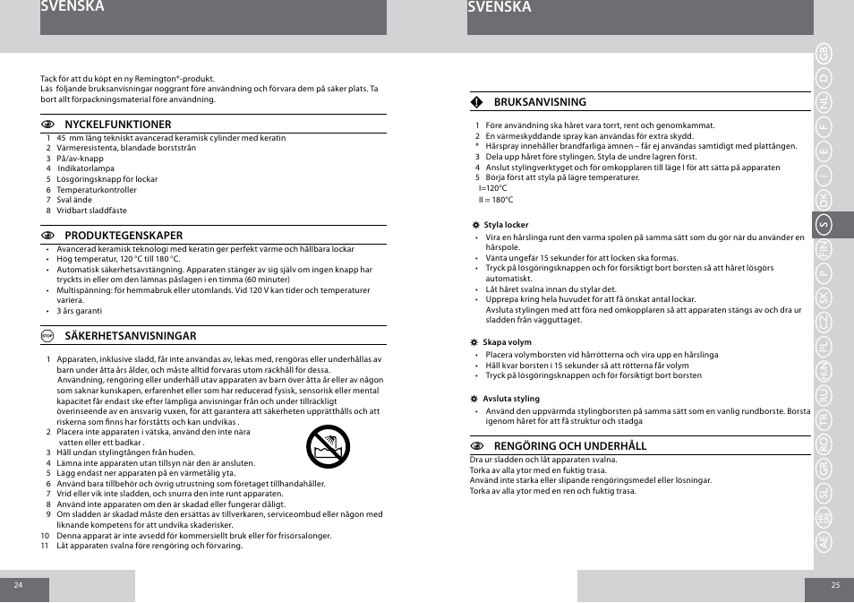 Svenska | Remington CB65A45 User Manual | Page 13 / 37