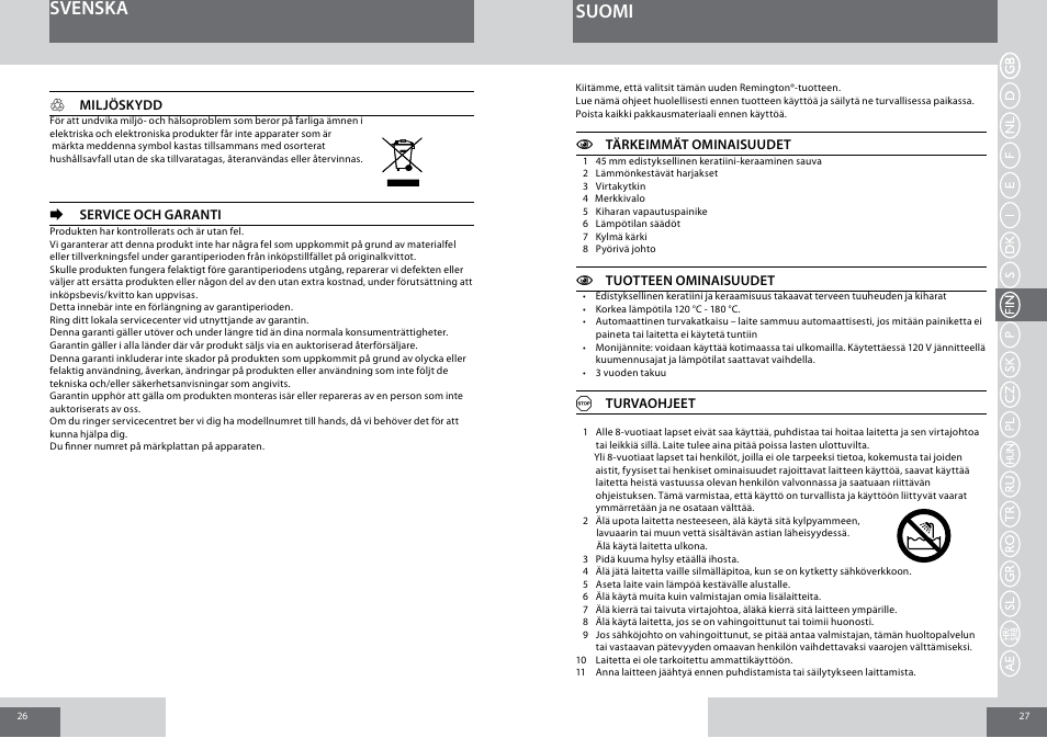 Svenska suomi | Remington CB65A45 User Manual | Page 14 / 37