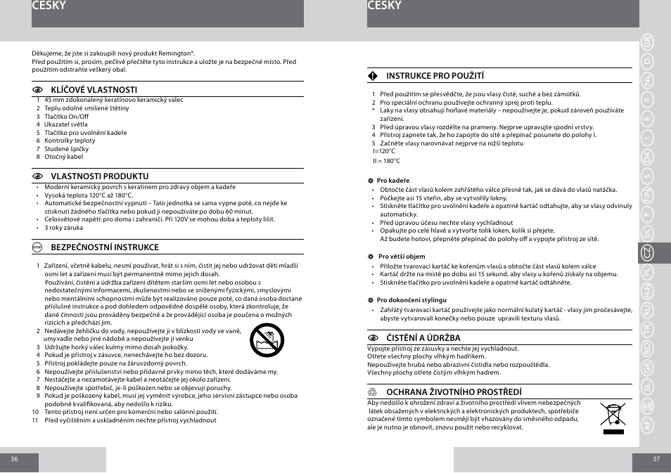 Česky | Remington CB65A45 User Manual | Page 19 / 37