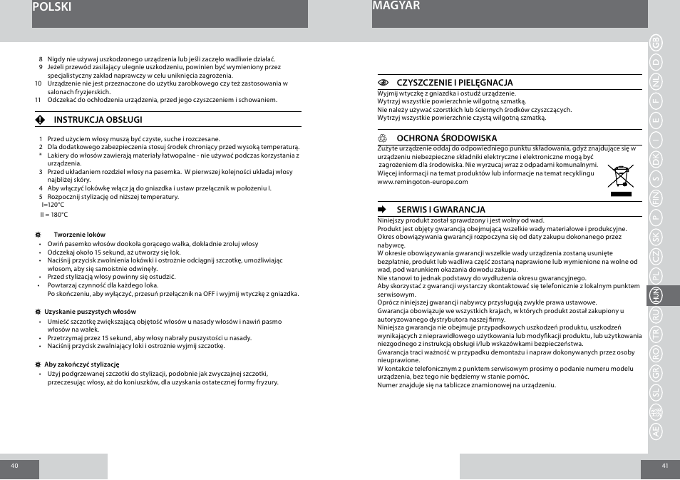 Polski magyar | Remington CB65A45 User Manual | Page 21 / 37