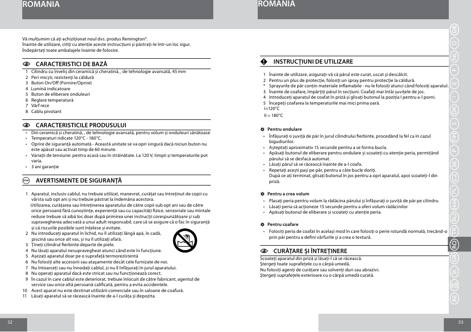 Romania | Remington CB65A45 User Manual | Page 27 / 37