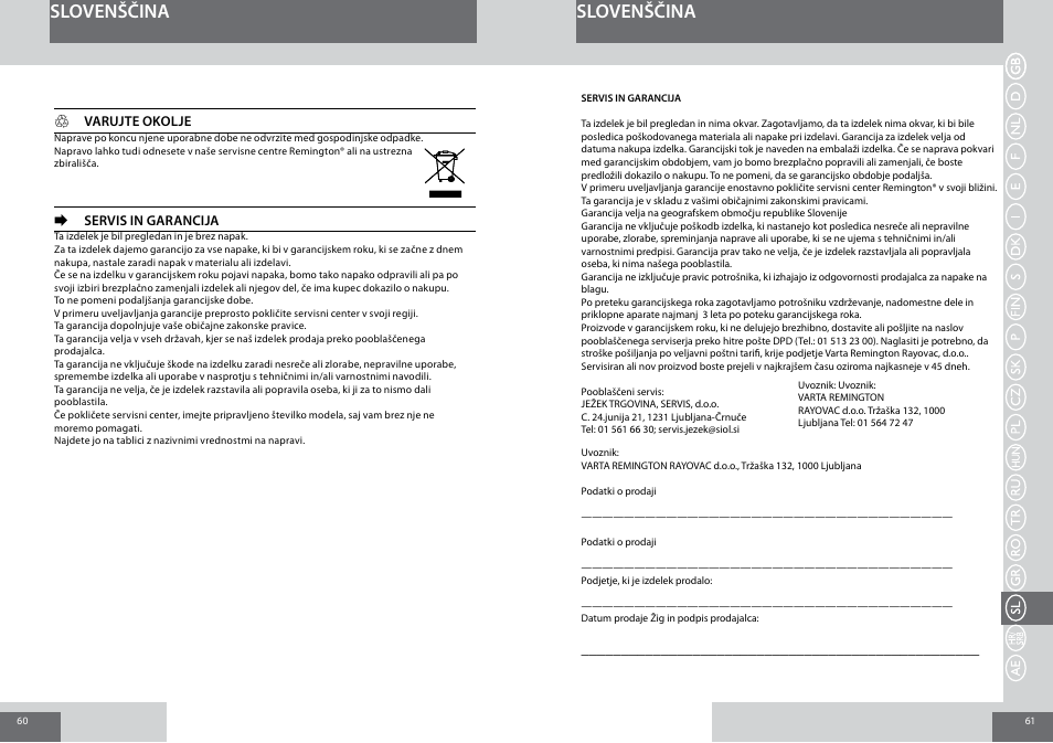 Slovenščina | Remington CB65A45 User Manual | Page 31 / 37