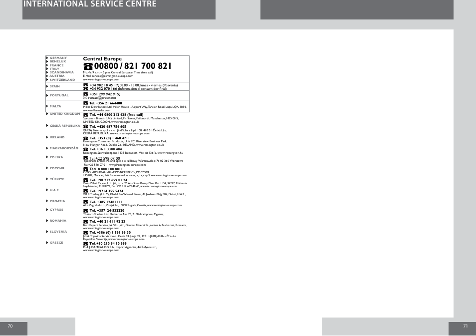 International service centre, Central europe | Remington CB65A45 User Manual | Page 36 / 37