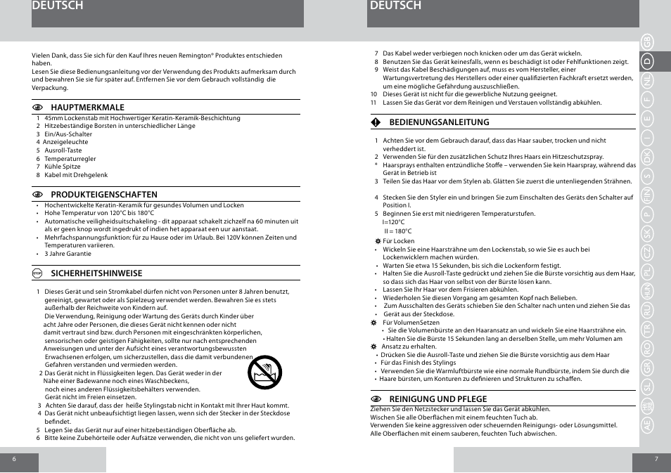 Deutsch | Remington CB65A45 User Manual | Page 4 / 37