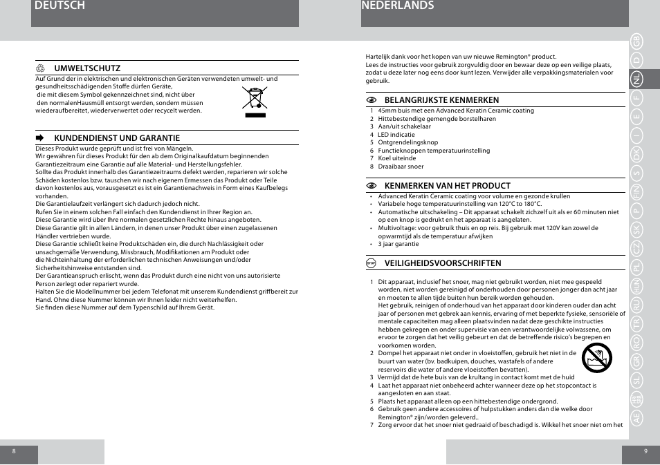 Deutsch nederlands | Remington CB65A45 User Manual | Page 5 / 37