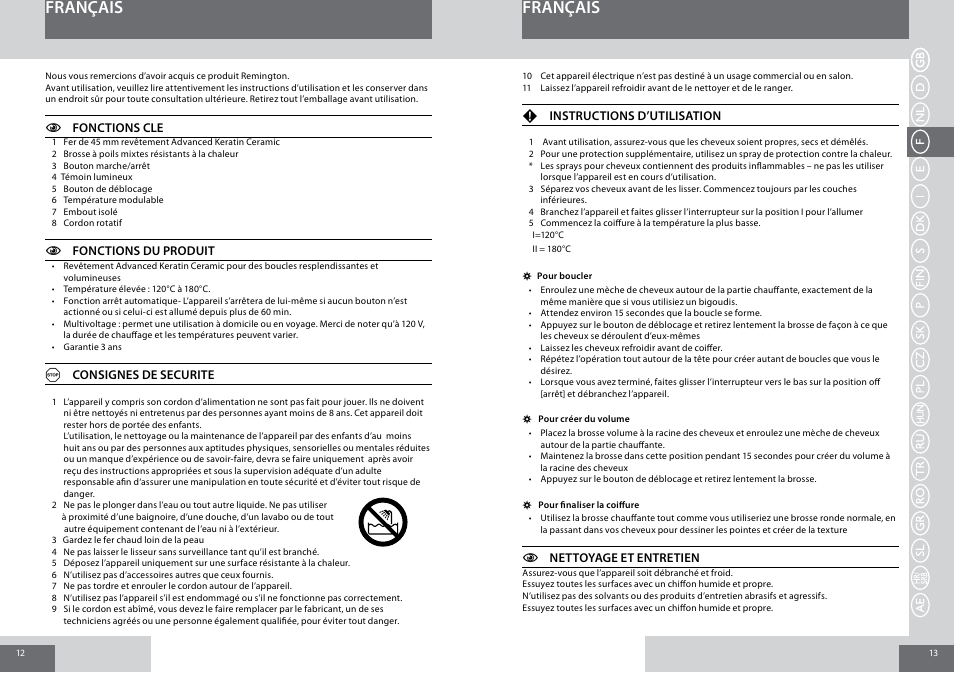 Français | Remington CB65A45 User Manual | Page 7 / 37
