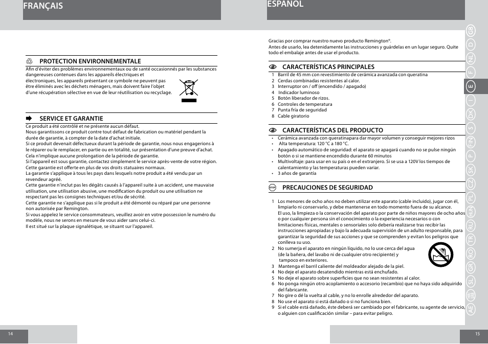Français español | Remington CB65A45 User Manual | Page 8 / 37