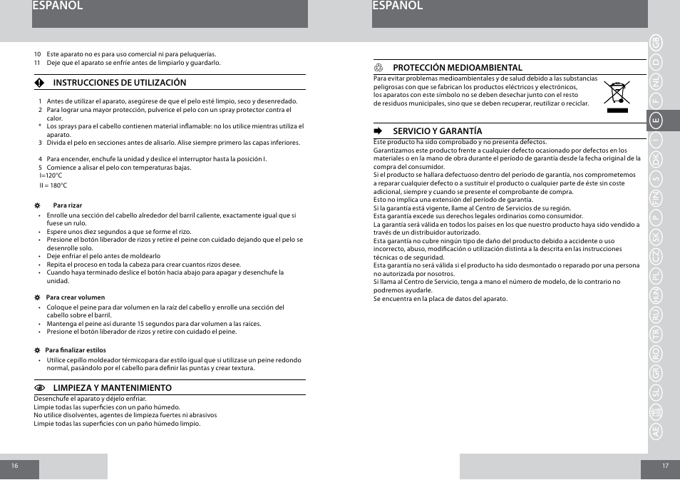 Español | Remington CB65A45 User Manual | Page 9 / 37
