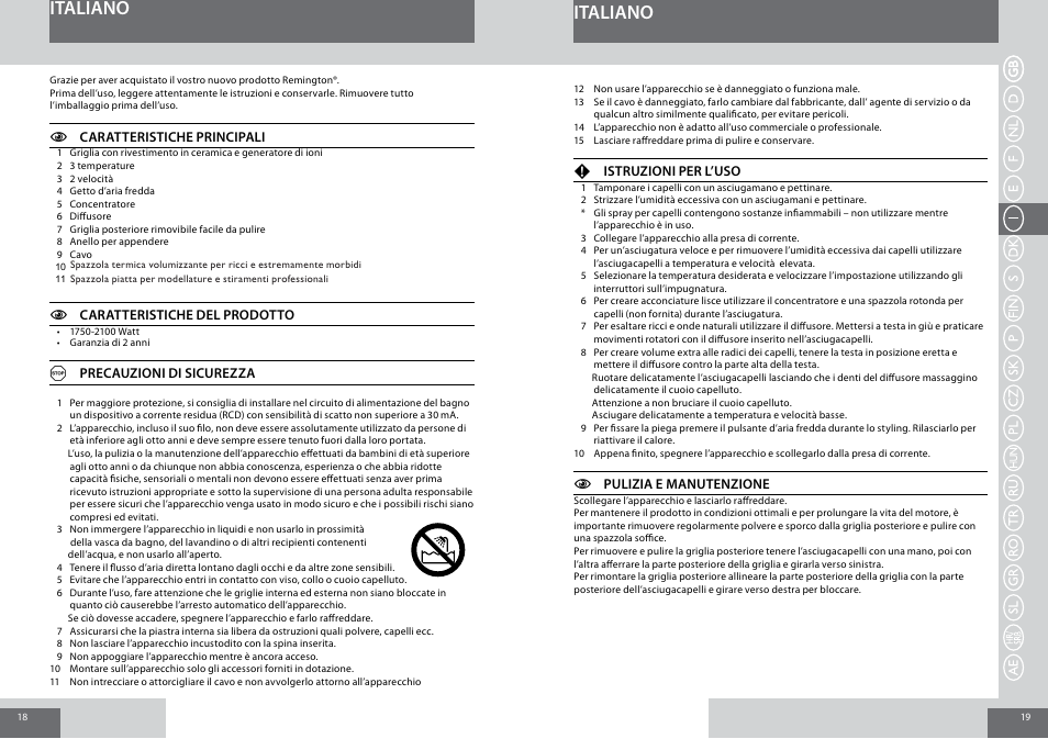 Italiano | Remington D5017 User Manual | Page 10 / 36