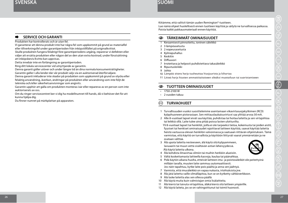 Suomi svenska | Remington D5017 User Manual | Page 14 / 36