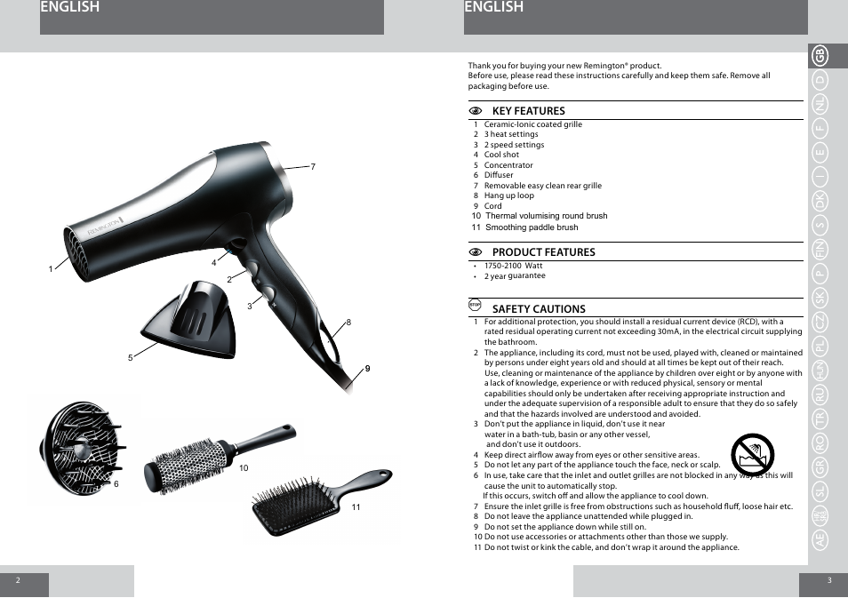 English | Remington D5017 User Manual | Page 2 / 36