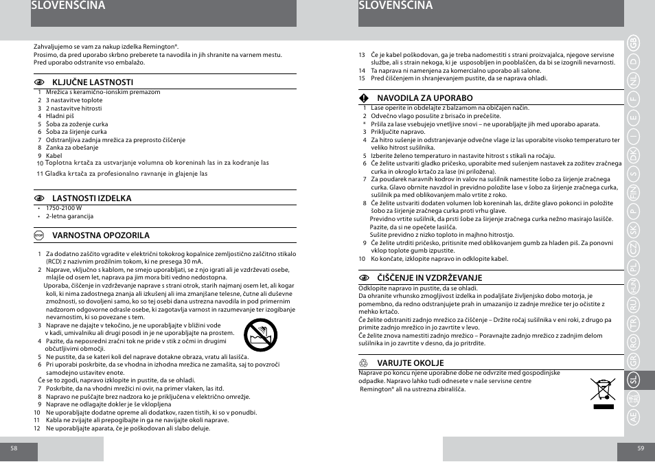 Slovenščina | Remington D5017 User Manual | Page 30 / 36