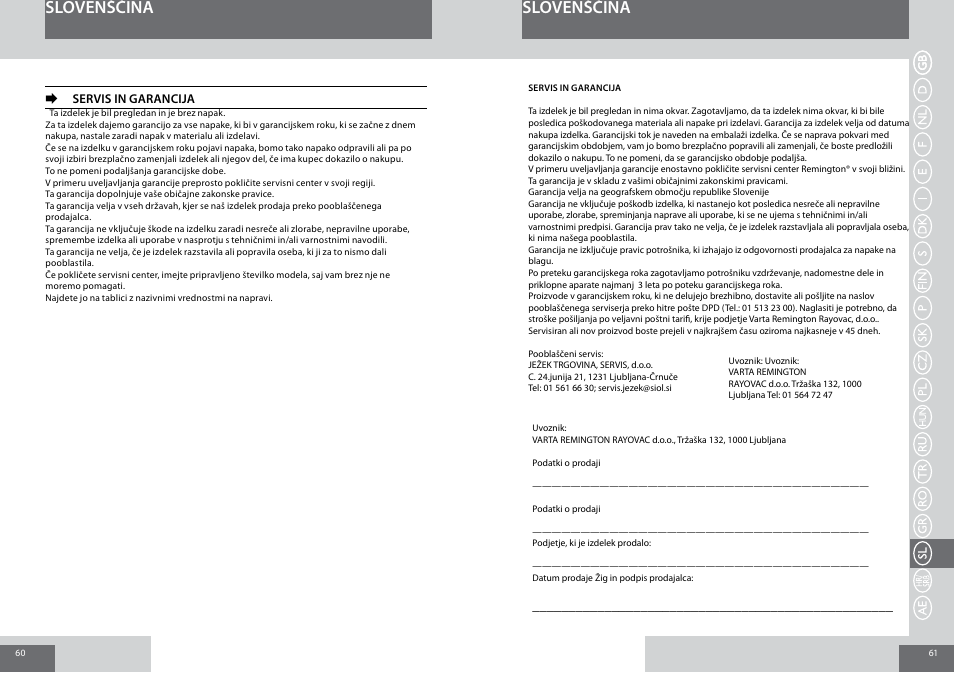 Slovenščina | Remington D5017 User Manual | Page 31 / 36