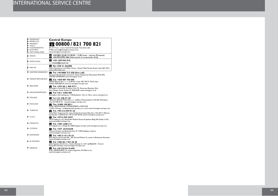 International service centre | Remington D5017 User Manual | Page 35 / 36