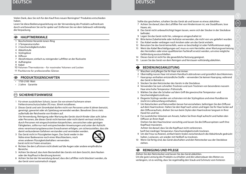 Deutsch | Remington D5017 User Manual | Page 4 / 36