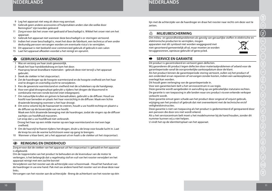 Nederlands | Remington D5017 User Manual | Page 6 / 36