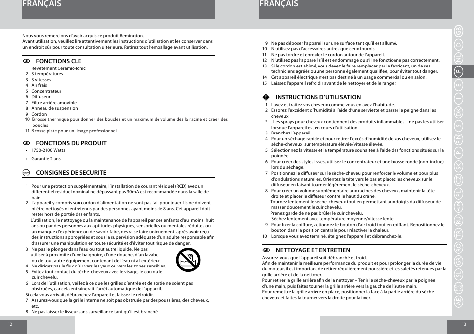 Français | Remington D5017 User Manual | Page 7 / 36