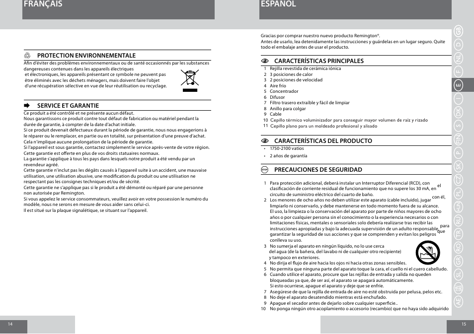 Español français | Remington D5017 User Manual | Page 8 / 36