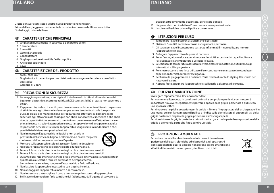 Italiano | Remington D5006 User Manual | Page 10 / 36